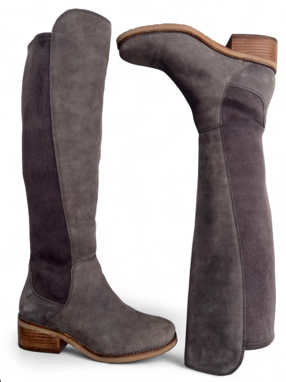 Lucky Brand Tilaree Knee High Boots 7.5 Suede Leather Taupe Equestrian Capsule